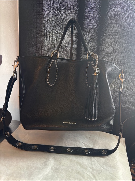 Michael Kors Handbags - Michael Kors large rare Brooklyn Black Leather Tote with Tassel and Stud Accents